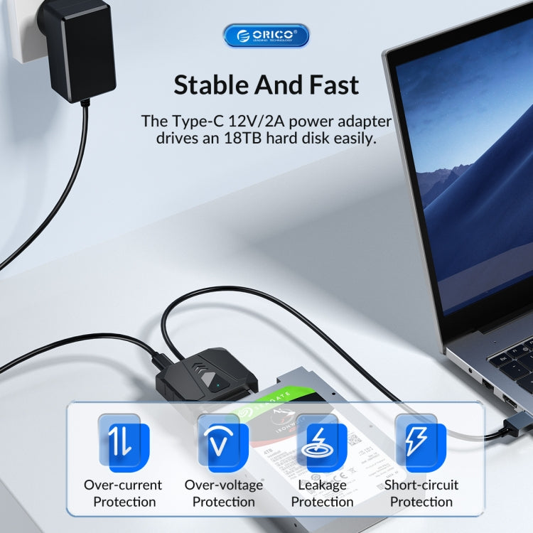 ORICO UTS1 Type-C / USB-C USB 3.0 2.5-inch SATA HDD Adapter with 12V 2A Power Adapter, Cable Length:0.5m(AU Plug) - USB to IDE / SATA by ORICO | Online Shopping UK | buy2fix