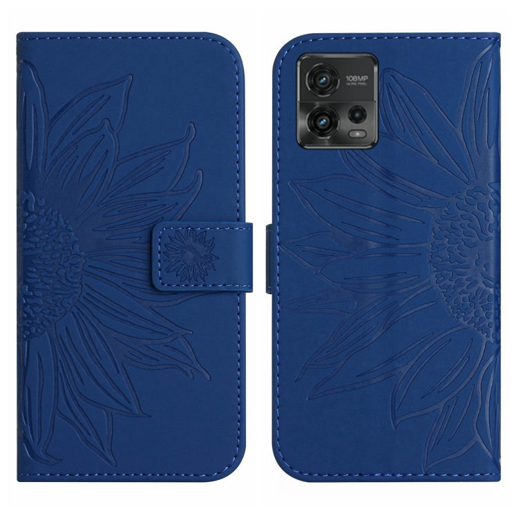 For Motorola Moto G72 5G Skin Feel Sun Flower Pattern Flip Leather Phone Case with Lanyard(Dark Blue) - Motorola Cases by buy2fix | Online Shopping UK | buy2fix