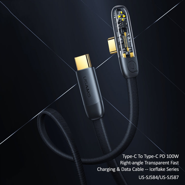 USAMS US-SJ584 PD 100W Iceflake Series Type-C to Type-C Right Angle Transparent Fast Charge Data Cable, Cable Length:2m(Black) -  by USAMS | Online Shopping UK | buy2fix