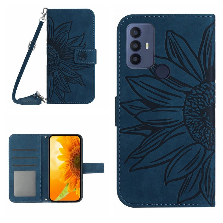 For TCL 30 SE/30E/306/305 Skin Feel Sun Flower Pattern Flip Leather Phone Case with Lanyard(Inky Blue) - More Brand by buy2fix | Online Shopping UK | buy2fix