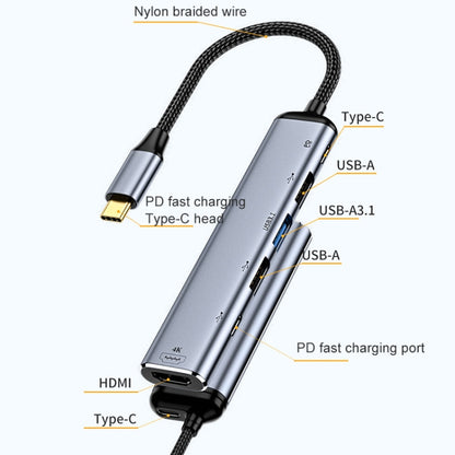 Y004 6 in 1 USB-C/Type-C to HDMI+USB 3.1+Dual USB 2.0+Dual USB-C/Type-C Interface Multifunctional Adapter - Computer & Networking by buy2fix | Online Shopping UK | buy2fix
