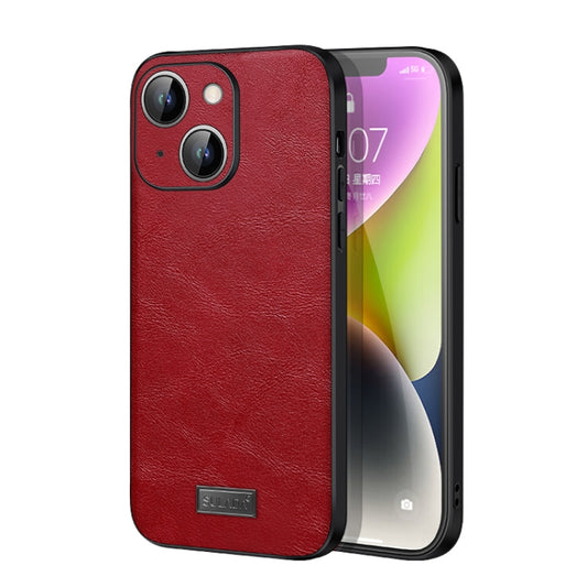 For iPhone 14 Plus SULADA Shockproof TPU + Handmade Leather Phone Case(Red) - iPhone 14 Plus Cases by SULADA | Online Shopping UK | buy2fix