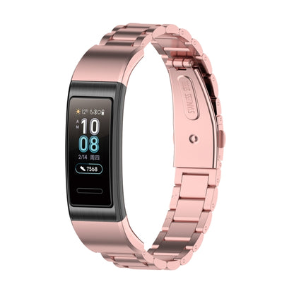 For Huawei Band 4 Pro (TER-B29S) / Band 3 Pro (TER-B29) / Band 3 (TER-B09) Three Beads Steel Wrist Strap Watchband(Rose Pink) - Watch Bands by buy2fix | Online Shopping UK | buy2fix