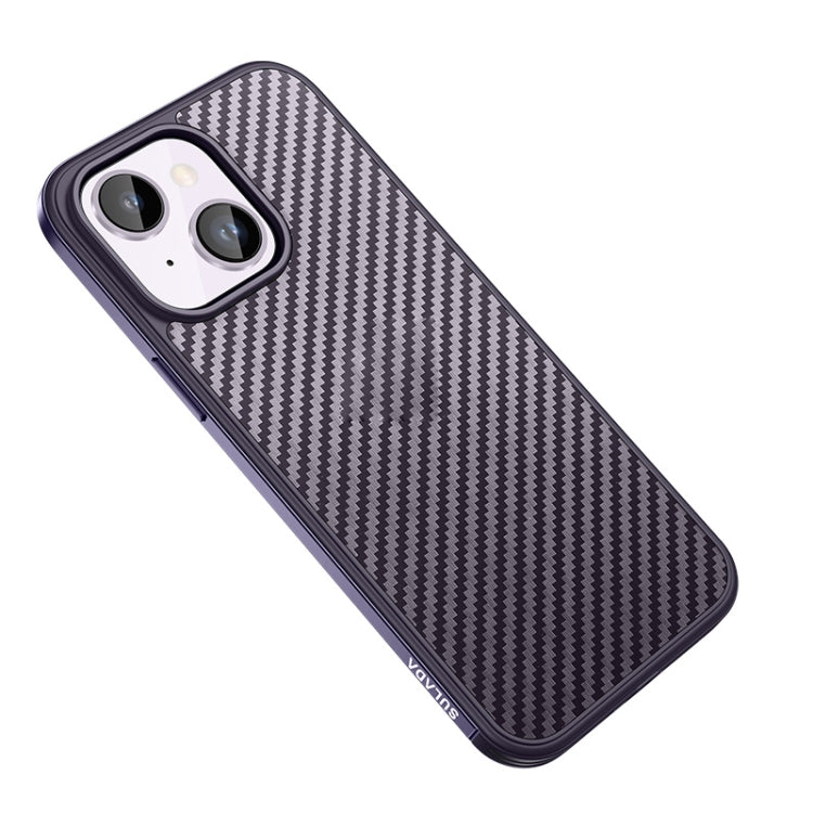 For iPhone 14 SULADA Carbon Fiber Textured Shockproof Metal + TPU Frame Case(Dark Purple) - iPhone 14 Cases by SULADA | Online Shopping UK | buy2fix