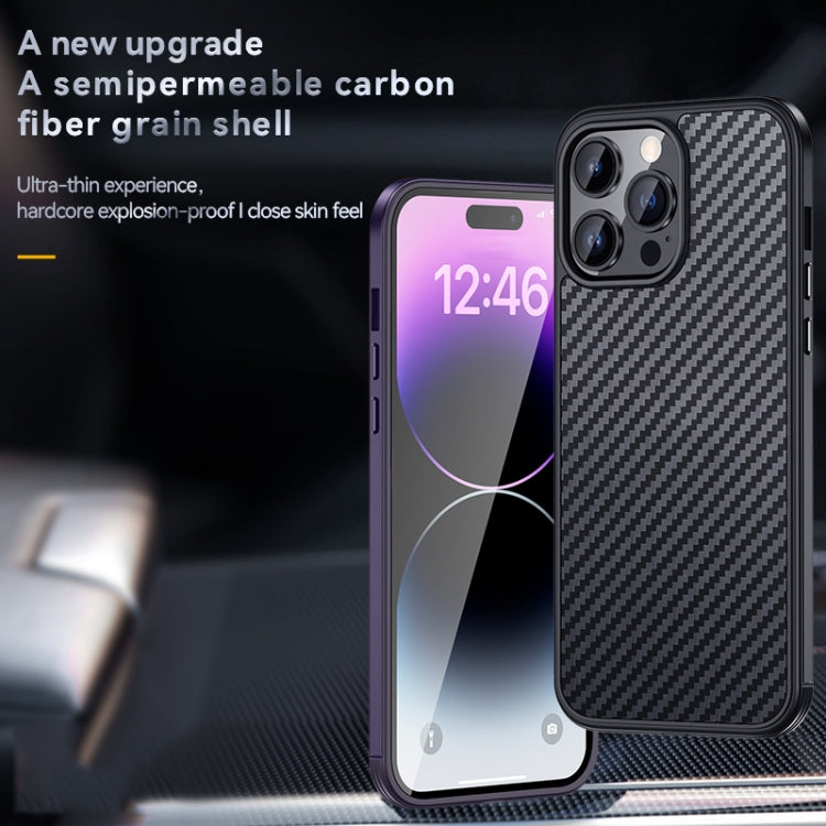 For iPhone 14 SULADA Carbon Fiber Textured Shockproof Metal + TPU Frame Case(Dark Purple) - iPhone 14 Cases by SULADA | Online Shopping UK | buy2fix