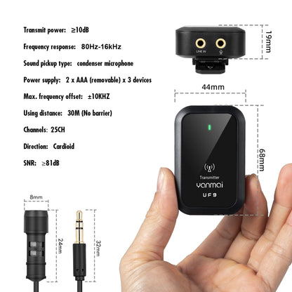 Yanmai UF9 Broadcast Wireless Lavalier Microphone Mini Clip-on Mic - Consumer Electronics by Yanmai | Online Shopping UK | buy2fix