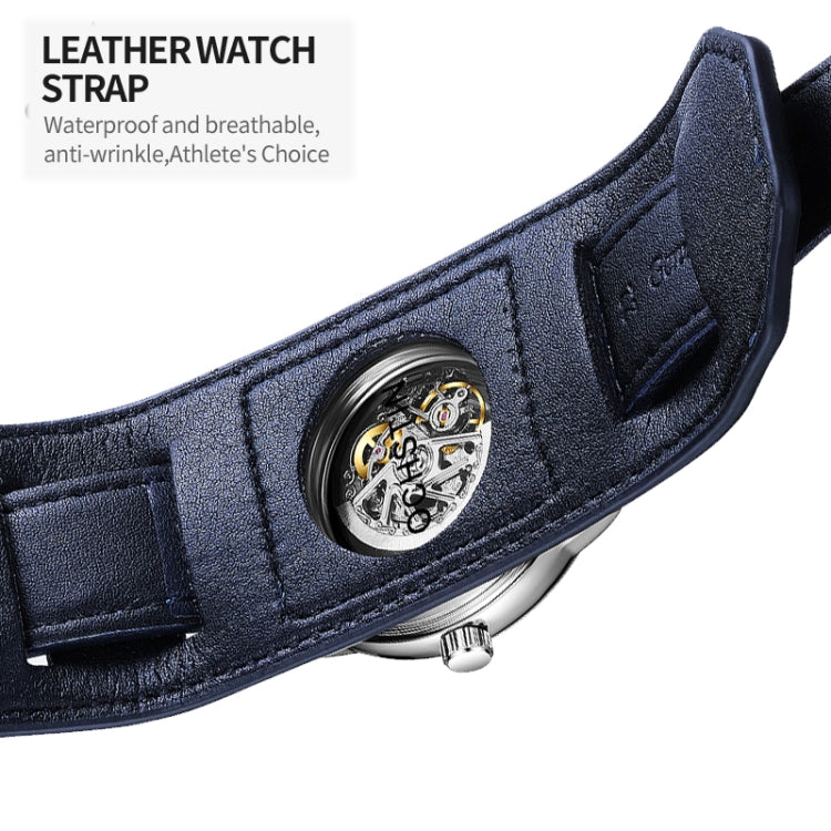 OCHSTIN 7010C Pilot Series Hollow Mechanical Men Watch(Silver-Grey) - Leather Strap Watches by OCHSTIN | Online Shopping UK | buy2fix