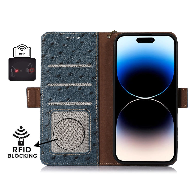 For Samsung Galaxy S23 5G Ostrich Pattern Genuine Leather RFID Phone Case(Blue) - Galaxy S23 5G Cases by buy2fix | Online Shopping UK | buy2fix