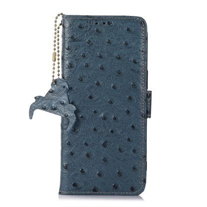 For Google Pixel 7 Ostrich Pattern Genuine Leather RFID Phone Case(Blue) - Google Cases by buy2fix | Online Shopping UK | buy2fix