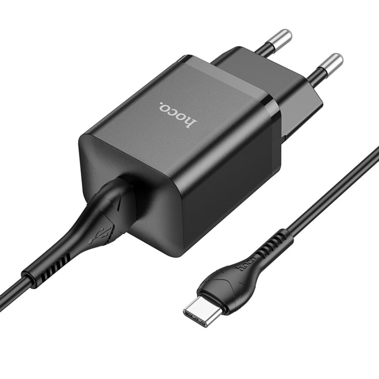 hoco N26 18W Maxim Single Port QC3.0 USB Charger with USB to USB-C/Type-C Cable, EU Plug(Black) -  by hoco | Online Shopping UK | buy2fix