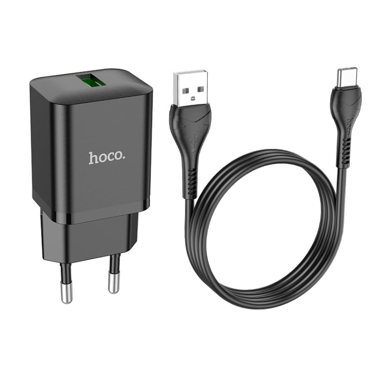 hoco N26 18W Maxim Single Port QC3.0 USB Charger with USB to USB-C/Type-C Cable, EU Plug(Black) -  by hoco | Online Shopping UK | buy2fix