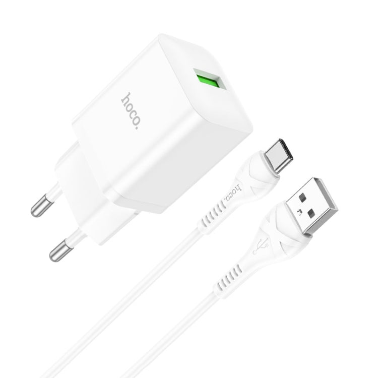 hoco N26 18W Maxim Single Port QC3.0 USB Charger with USB to USB-C/Type-C Cable, EU Plug(White) -  by hoco | Online Shopping UK | buy2fix