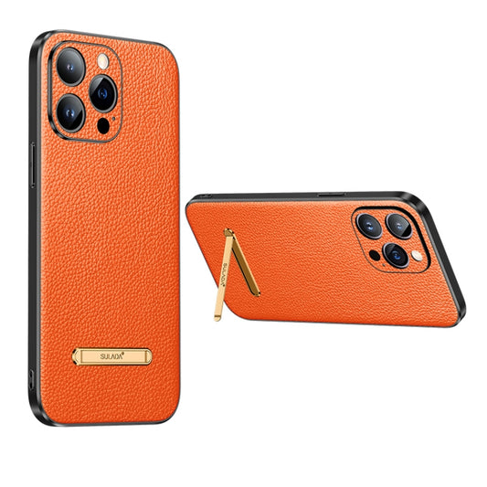 For iPhone 14 Pro SULADA Famous Artisan Series Litchi Leather PC + TPU Phone Case(Orange) - iPhone 14 Pro Cases by SULADA | Online Shopping UK | buy2fix