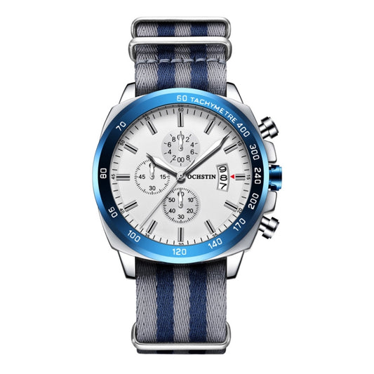 OCHSTIN 7079 Multifunctional Quartz Waterproof Luminous Steel Strap Men Watch(Silver Blue) - Metal Strap Watches by OCHSTIN | Online Shopping UK | buy2fix