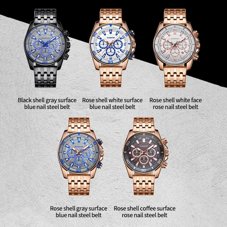 OCHSTIN 7259 Fashion Steel Strap Multifunctional Quartz Men Watch(Rose+White+Blue) - Metal Strap Watches by OCHSTIN | Online Shopping UK | buy2fix