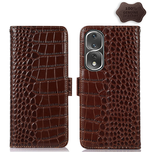 For Honor 80 Pro Crocodile Top Layer Cowhide Leather Phone Case(Brown) - Honor Cases by buy2fix | Online Shopping UK | buy2fix