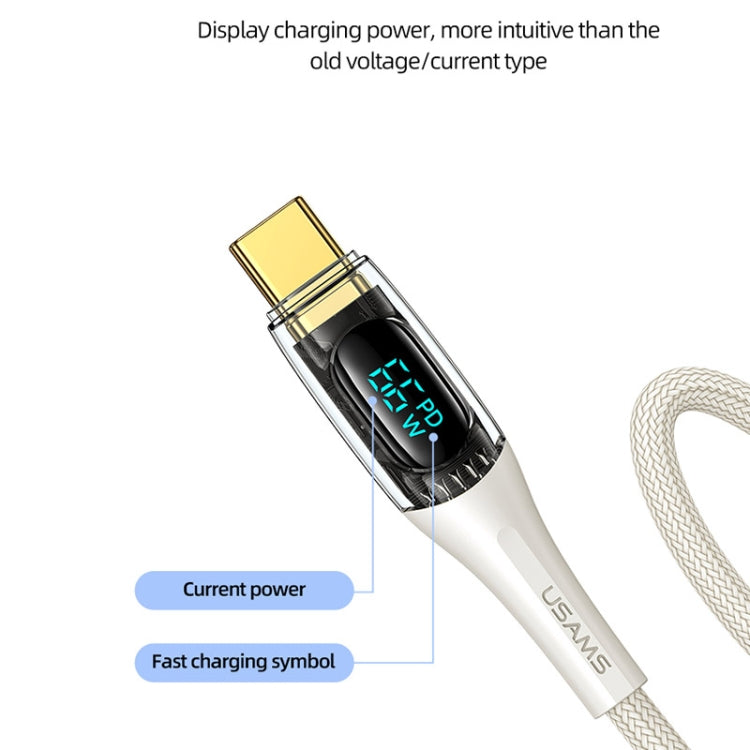 USAMS USB to Type-C 66W Aluminum Alloy Transparent Digital Display Fast Charge Data Cable, Cable Length:2m(Beige) -  by USAMS | Online Shopping UK | buy2fix