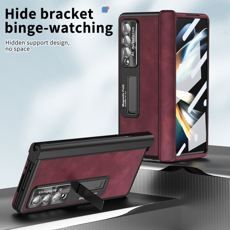 For Samsung Galaxy Z Fold4 Napa Pattern All-inclusive Magnetic Phone Case(Wine Red) - Galaxy Z Fold4 5G Cases by buy2fix | Online Shopping UK | buy2fix