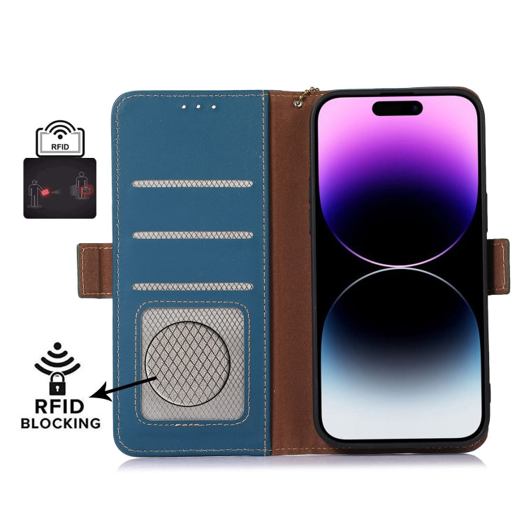 For OnePlus 11 Genuine Leather Magnetic RFID Leather Phone Case(Blue) - OnePlus Cases by buy2fix | Online Shopping UK | buy2fix