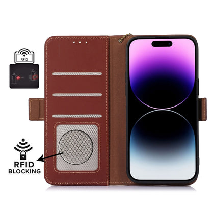 For Motorola Moto E13 Genuine Leather Magnetic RFID Leather Phone Case(Coffee) - Motorola Cases by buy2fix | Online Shopping UK | buy2fix