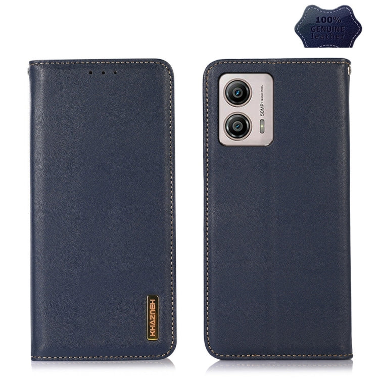 For Motorola Moto G53 5G KHAZNEH Nappa Top Layer Cowhide Leather Phone Case(Blue) - Motorola Cases by buy2fix | Online Shopping UK | buy2fix