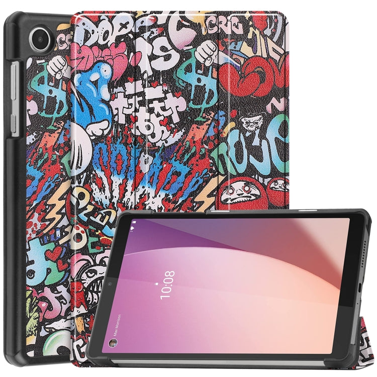 For Lenovo Tab M8 4th Gen / TB-300FU Custer Painted 3-Fold Holder Leather Tablet Case(Graffiti) - For Lenovo by buy2fix | Online Shopping UK | buy2fix