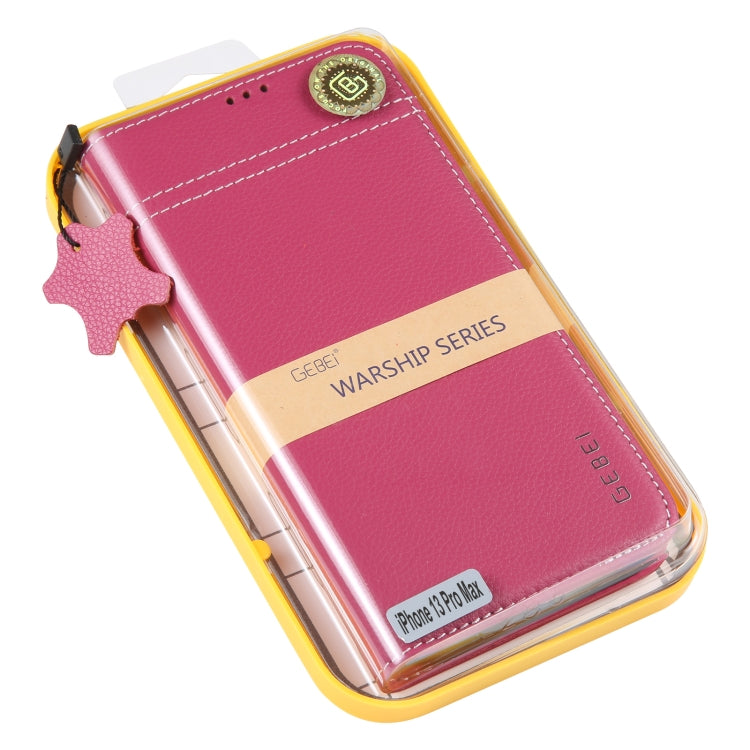 For iPhone 13 Pro Max GEBEI Top-grain Horizontal Flip Leather Phone Case(Rose Red) - iPhone 13 Pro Max Cases by GEBEI | Online Shopping UK | buy2fix