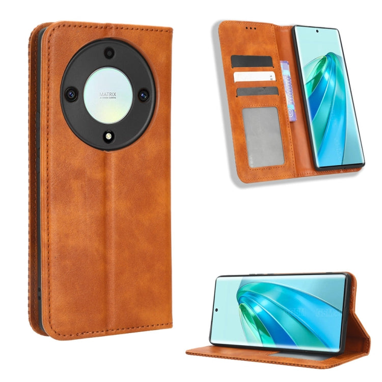 For Honor X9A / X40 / Magic5 Lite 5G Magnetic Buckle Retro Texture Leather Phone Case(Brown) - Honor Cases by buy2fix | Online Shopping UK | buy2fix