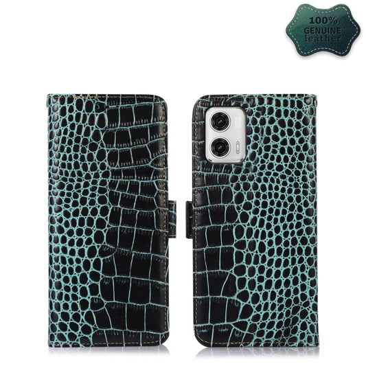 For Motorola Moto G73 5G Crocodile Top Layer Cowhide Leather Phone Case(Green) - Motorola Cases by buy2fix | Online Shopping UK | buy2fix