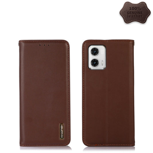 For Motorola Moto G73 5G KHAZNEH Nappa Top Layer Cowhide Leather Phone Case(Brown) - Motorola Cases by buy2fix | Online Shopping UK | buy2fix
