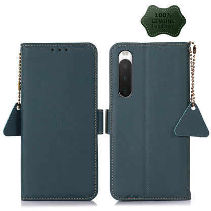 For Sony Xperia 10 IV Side-Magnetic TJ Genuine Leather RFID Phone Case(Green) - Sony Cases by buy2fix | Online Shopping UK | buy2fix