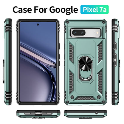For Google Pixel 7a Shockproof TPU + PC Phone Case with Holder(Dark Green) - Google Cases by buy2fix | Online Shopping UK | buy2fix