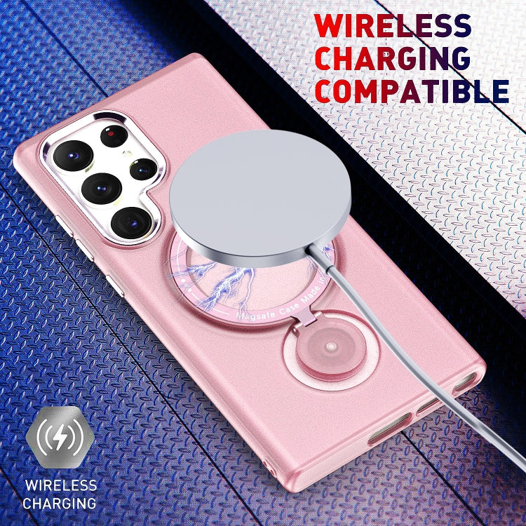 For Samsung Galaxy S22 Ultra 5G 360 Degree Rotation Holder MagSafe Magnetic Phone Case(Pink) - Galaxy S22 Ultra 5G Cases by buy2fix | Online Shopping UK | buy2fix