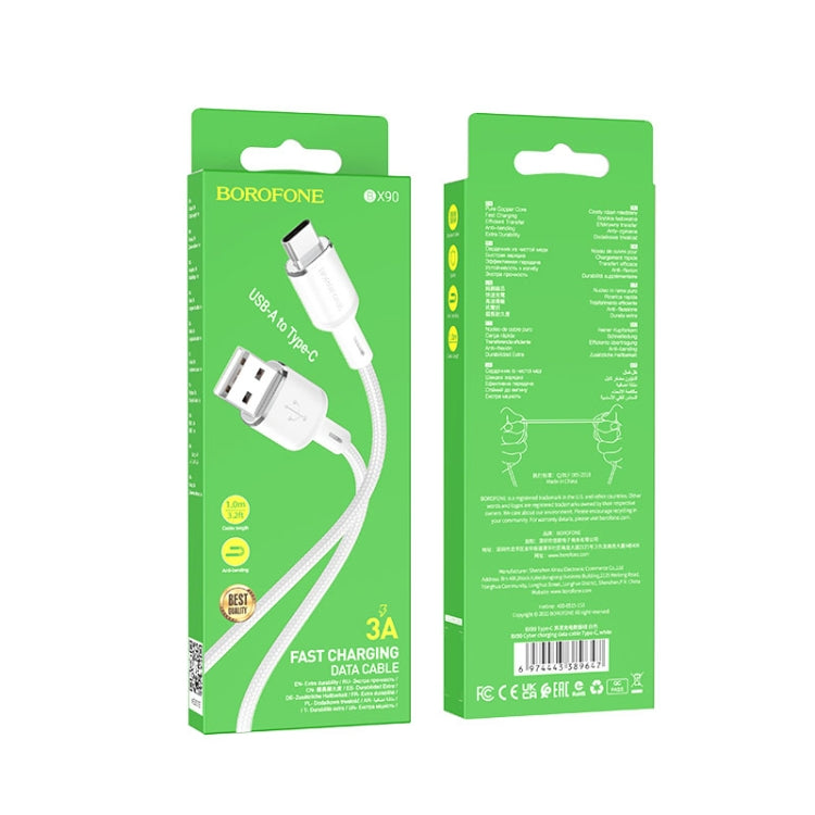 Borofone BX90 USB to Type-C Cyber 3A Charging Data Cable, Length:1m(White) -  by Borofone | Online Shopping UK | buy2fix