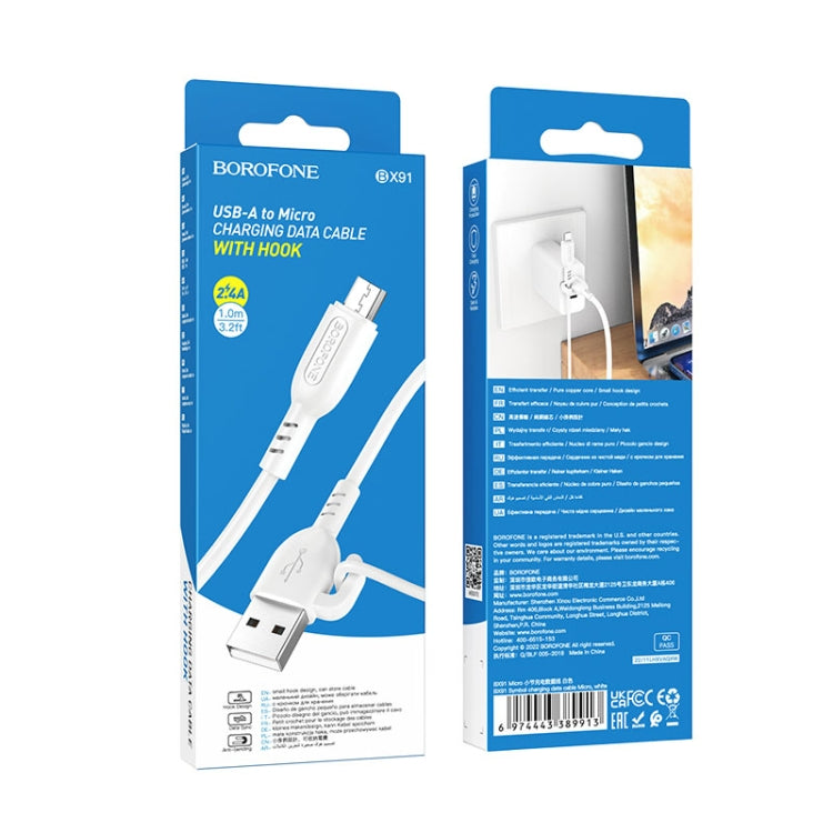 Borofone BX91 USB to Micro USB Symbol 2.4A Charging Data Cable, Length:1m(White) - Micro USB Cable by Borofone | Online Shopping UK | buy2fix