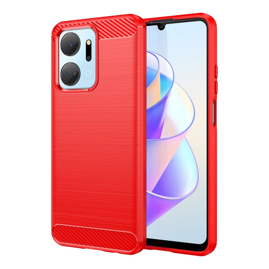For Honor X7a Brushed Texture Carbon Fiber TPU Phone Case(Red) - Honor Cases by buy2fix | Online Shopping UK | buy2fix