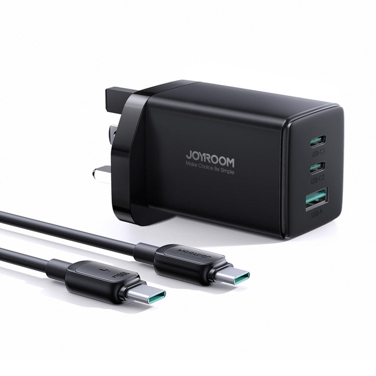 JOYROOM TCG01 GaN Ultra 65W 2 Type-C + 1 USB Fast Charger with 1.2m Type-C Cable, Plug:UK Plug(Black) - USB Charger by JOYROOM | Online Shopping UK | buy2fix