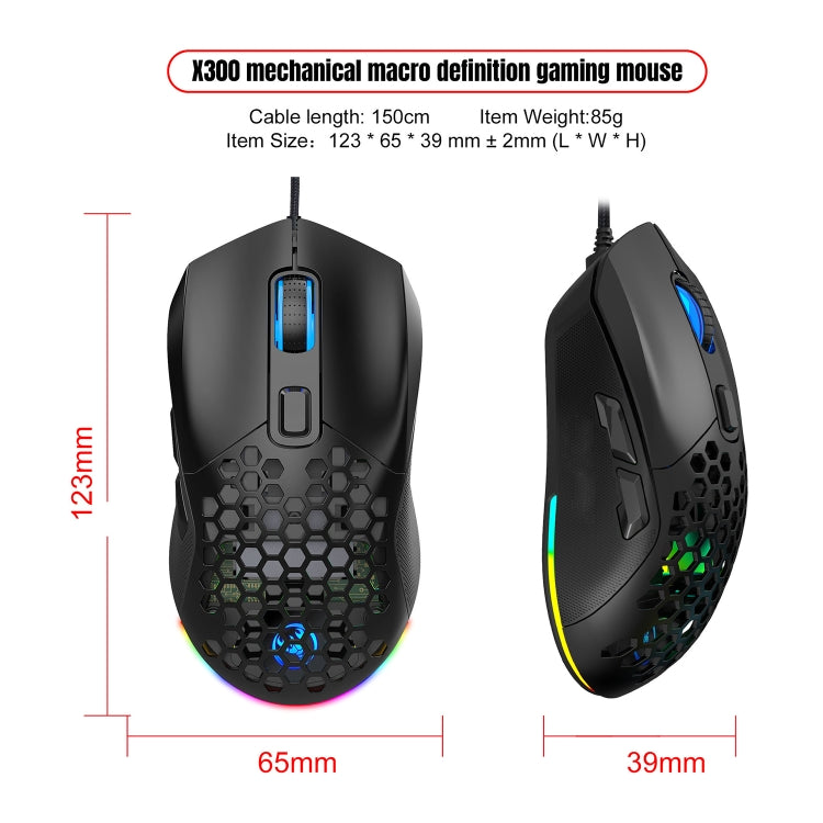 HXSJ X300 7200DPI RGB Backlight Interchangeable Back Cover Hole Gaming Wired Mouse(Black) -  by HXSJ | Online Shopping UK | buy2fix