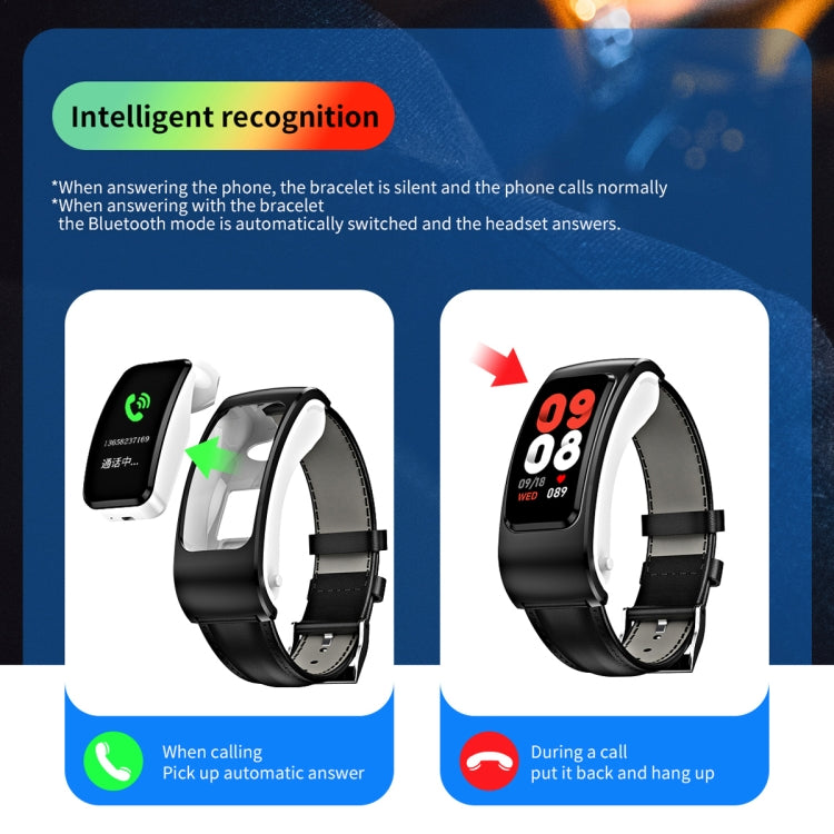 K60 1.08 inch Leather Band Earphone Detachable Life Waterproof Smart Watch Support Bluetooth Call(Brown) - Smart Wear by buy2fix | Online Shopping UK | buy2fix