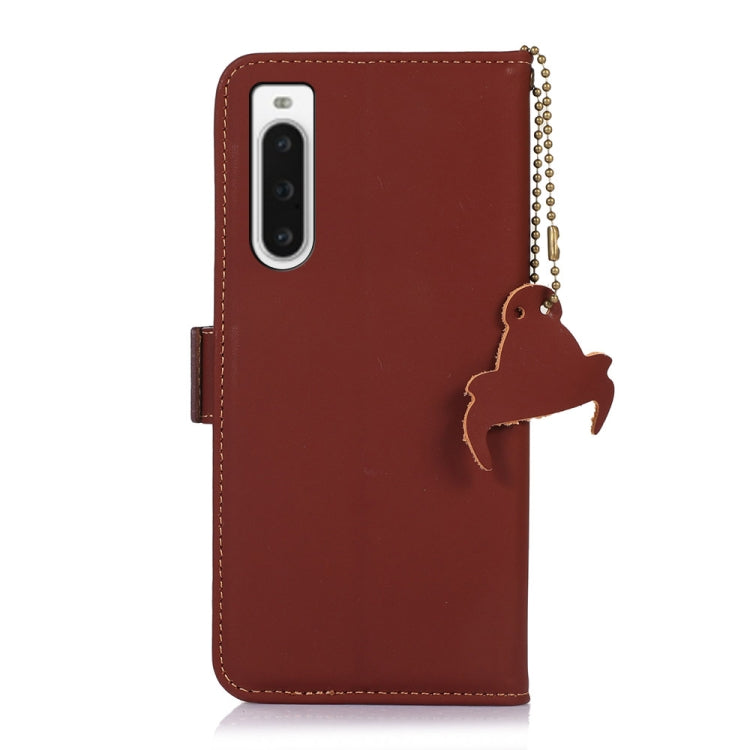 For Sony Xperia 10 V Genuine Leather Magnetic RFID Leather Phone Case(Coffee) - Sony Cases by buy2fix | Online Shopping UK | buy2fix