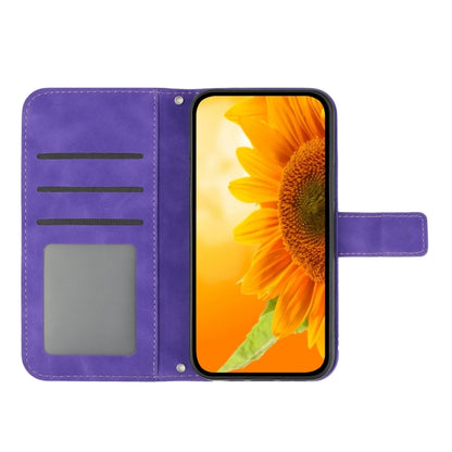 For Google Pixel 7A Skin Feel Sun Flower Pattern Flip Leather Phone Case with Lanyard(Dark Purple) - Google Cases by buy2fix | Online Shopping UK | buy2fix