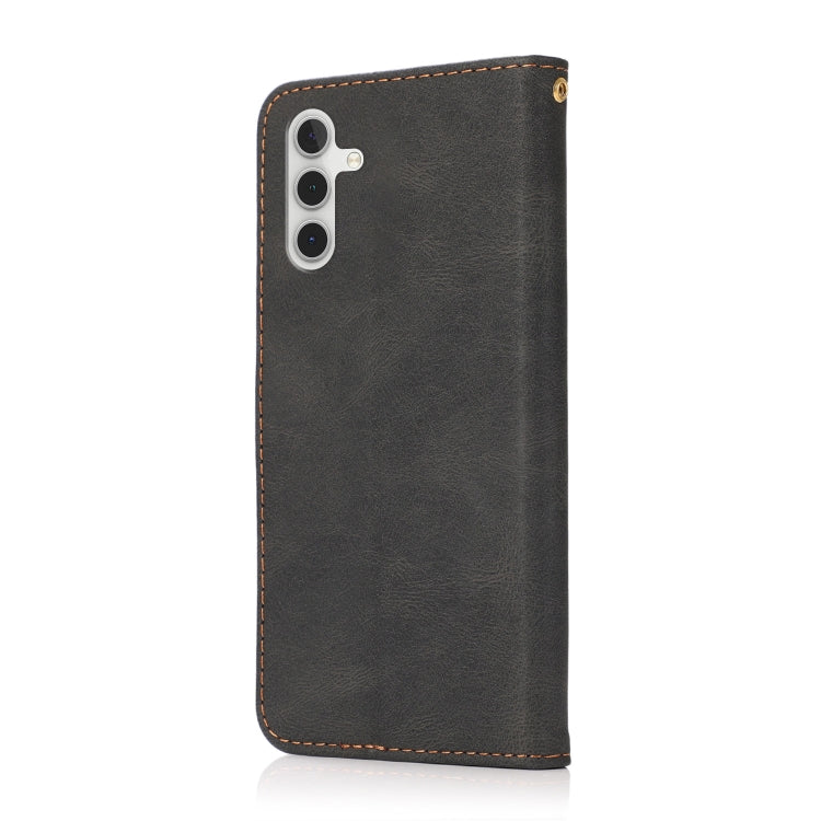 For Samsung Galaxy A14 / A04s Dual-color Stitching Leather Phone Case(Black Brown) - Galaxy Phone Cases by buy2fix | Online Shopping UK | buy2fix