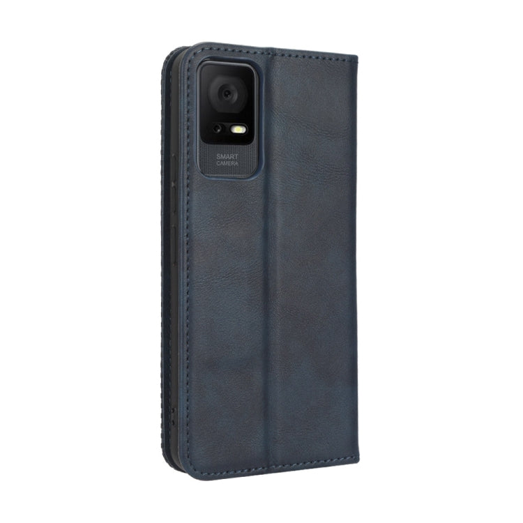 For TCL 408 Magnetic Buckle Retro Texture Leather Phone Case(Blue) - More Brand by buy2fix | Online Shopping UK | buy2fix