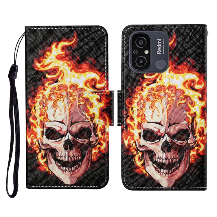 For Xiaomi Redmi 12C Colored Drawing Pattern Flip Leather Phone Case(Flame Skull) - Xiaomi Cases by buy2fix | Online Shopping UK | buy2fix