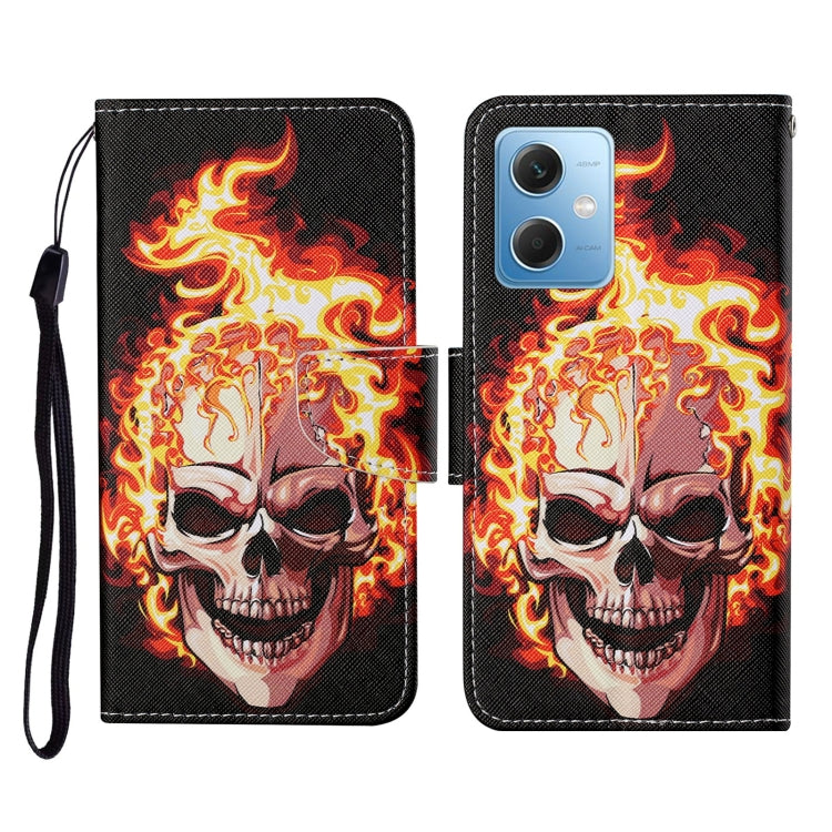 For Xiaomi Redmi Note 12 5G Global/Poco X5 Colored Drawing Pattern Flip Leather Phone Case(Flame Skull) - Note 12 Cases by buy2fix | Online Shopping UK | buy2fix