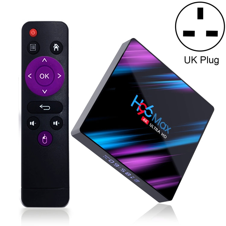 H96 Max-3318 4K Ultra HD Android TV Box with Remote Controller, Android 10.0, RK3318 Quad-Core 64bit Cortex-A53, 4GB+32GB, Support TF Card / USBx2 / AV / Ethernet, Plug Specification:UK Plug - Consumer Electronics by buy2fix | Online Shopping UK | buy2fix