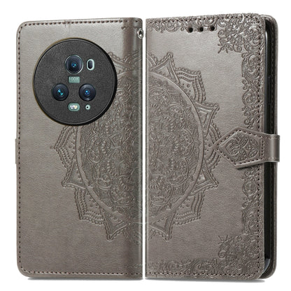 For Honor Magic5 Pro Mandala Flower Embossed Leather Phone Case(Grey) - Honor Cases by buy2fix | Online Shopping UK | buy2fix