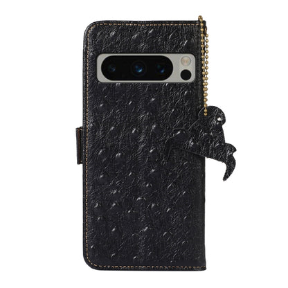 For Google Pixel 8 Pro Ostrich Pattern Genuine Leather RFID Phone Case(Black) - Google Cases by buy2fix | Online Shopping UK | buy2fix