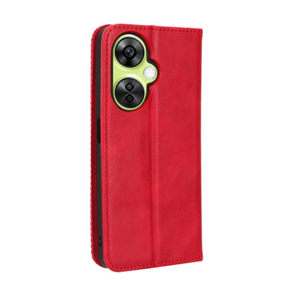 For OnePlus Nord CE 3 Lite Magnetic Buckle Retro Texture Leather Phone Case(Red) - OnePlus Cases by buy2fix | Online Shopping UK | buy2fix