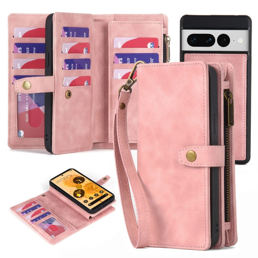 For Google Pixel 6a Zipper Wallet Detachable MagSafe Leather Phone Case(Pink) - Google Cases by buy2fix | Online Shopping UK | buy2fix